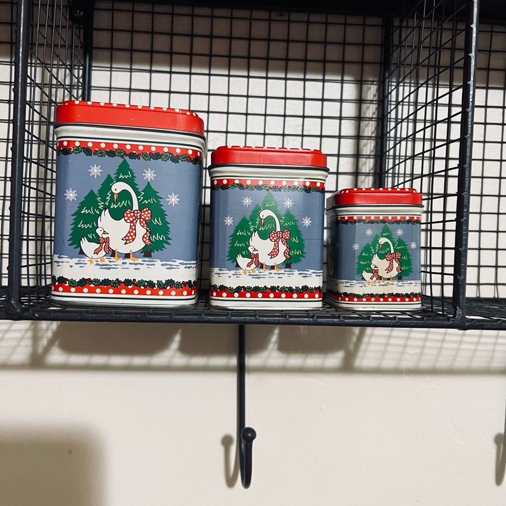 Festive Tin Set with Mother Goose Red Accents kitchen set